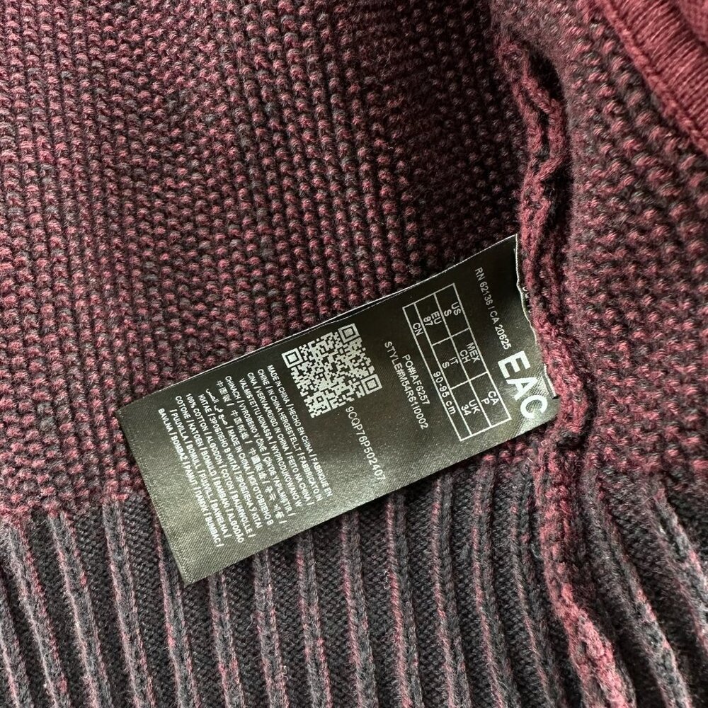 GUESS Cardigan Sweater Mens S Full Zip Mock Neck Cotton Knit Ribbed Trim Maroon - Picture 11 of 12